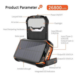 Wodasport® SolarDozer I-268W, Outdoor Adventure™ 26800 mA/h Solární Powerbanka, quickcharge 3.0, bezdrátové nabíjení, IP66