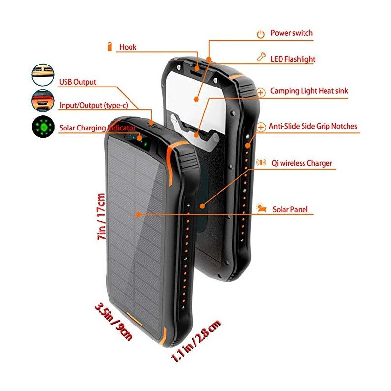 Wodasport® SolarDozer I-268W, Outdoor Adventure™ 26800 mA/h Solární Powerbanka, quickcharge 3.0, bezdrátové nabíjení, IP66