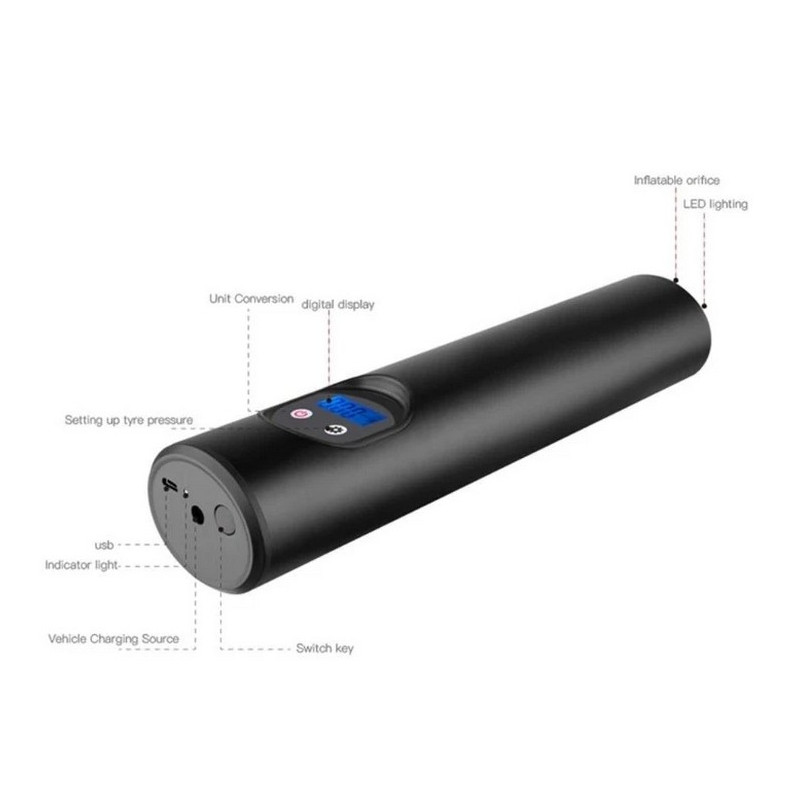Pumpička na kola 7 v 1 WDS-PUMP přenosná nabíjecí 12V 10.3 BAR s LCD digitálním displejem 12V a nástavci - Auto kolo člun
