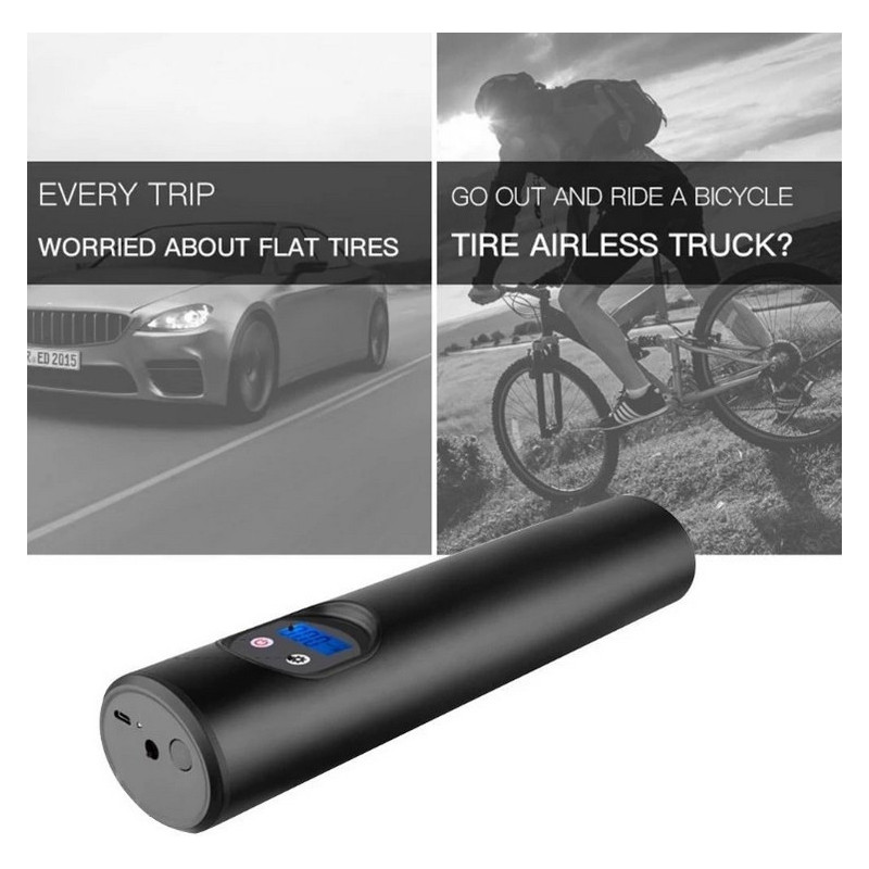 Pumpička na kola 7 v 1 WDS-PUMP přenosná nabíjecí 12V 10.3 BAR s LCD digitálním displejem 12V a nástavci - Auto kolo člun