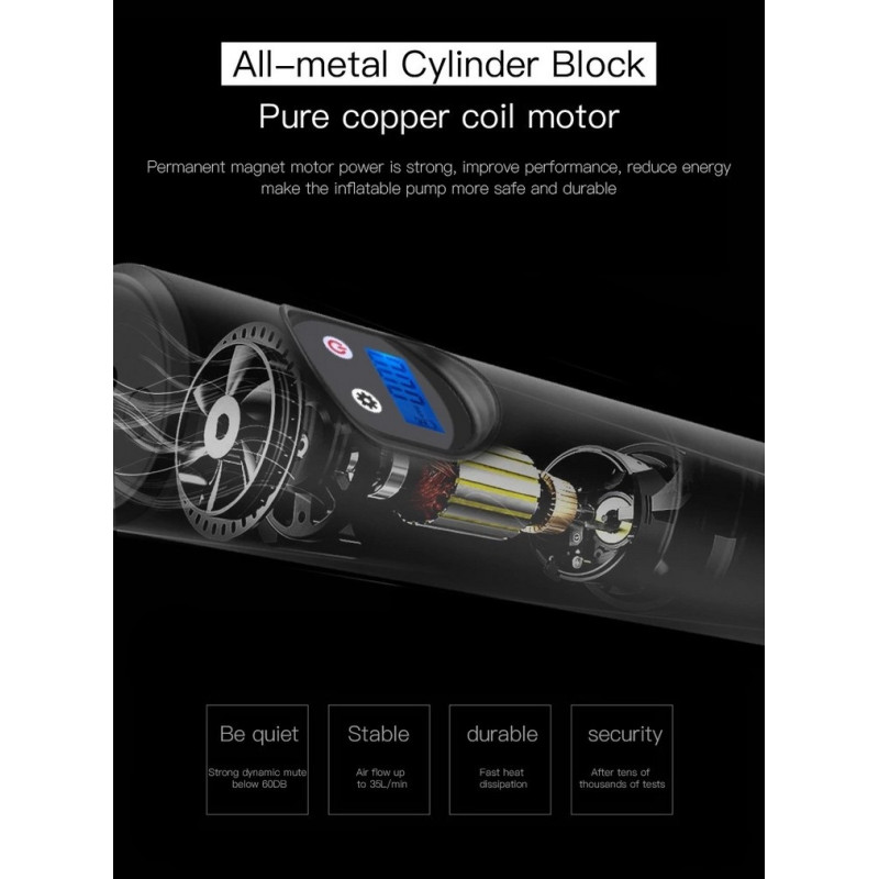 Pumpička na kola 7 v 1 WDS-PUMP přenosná nabíjecí 12V 10.3 BAR s LCD digitálním displejem 12V a nástavci - Auto kolo člun