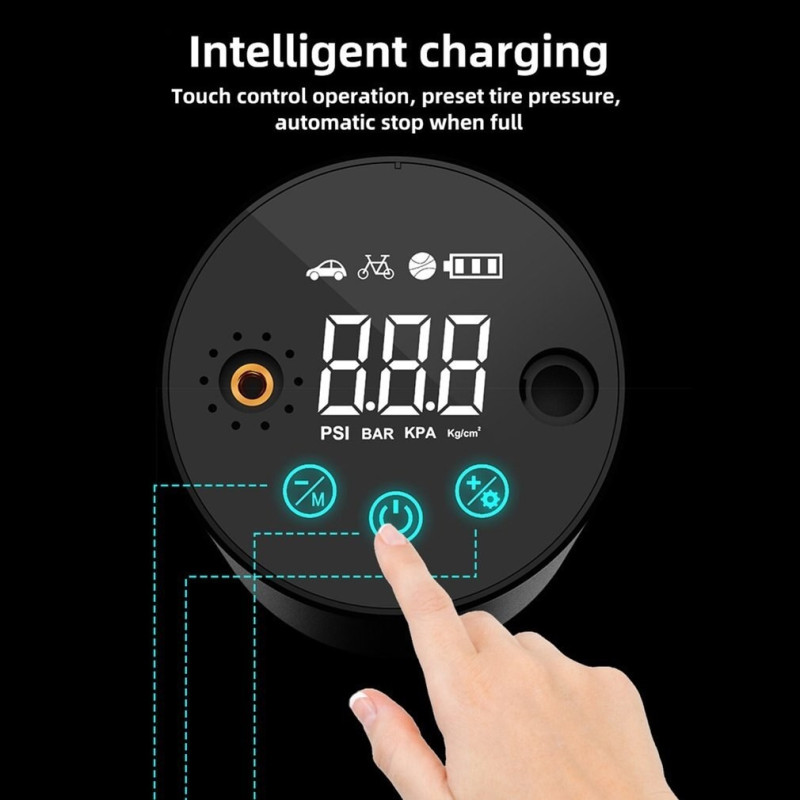 Pumpička na kola WDS-LOCKIT přenosná nabíjecí 12V 10.3 BAR s LCD digitálním displejem 12V a nástavci - Auto kolo člun
