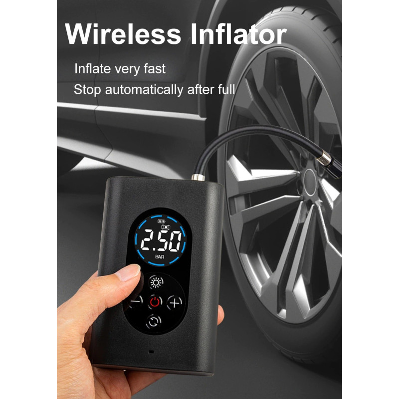 Pumpička / Powerbanka WDS-PUMPENERGY přenosná nabíjecí 12V 10.3 BAR s LCD digitálním displejem 12V a nástavci - Auto kolo člun
