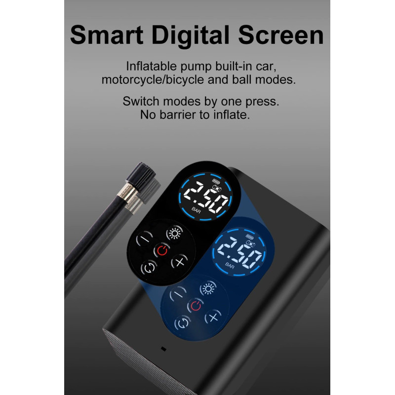 Pumpička / Powerbanka WDS-PUMPENERGY přenosná nabíjecí 12V 10.3 BAR s LCD digitálním displejem 12V a nástavci - Auto kolo člun