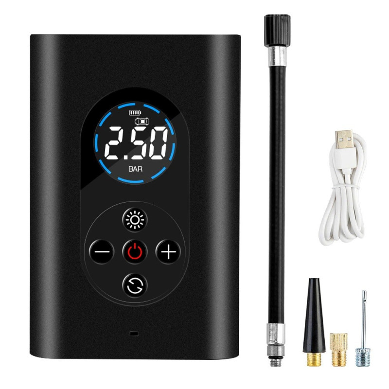 Pumpička / Powerbanka WDS-PUMPENERGY přenosná nabíjecí 12V 10.3 BAR s LCD digitálním displejem 12V a nástavci - Auto kolo člun