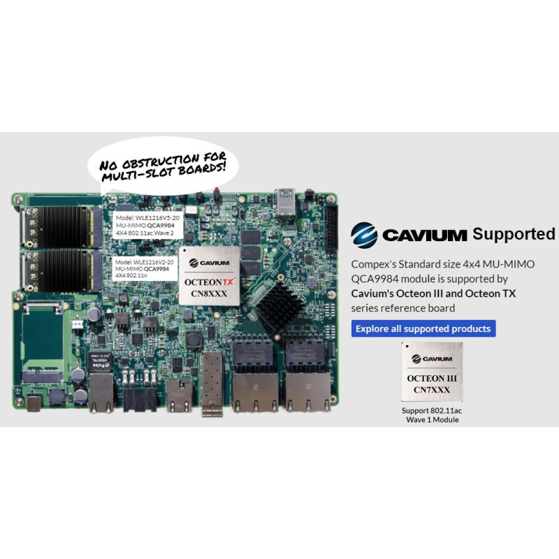 Qualcomm COMPEX WLE600VX - 7A miniPCIe QCA9882 module, 802.11ac, 2,4 / 5GHz, 2x2 MIMO, reference XB140 design