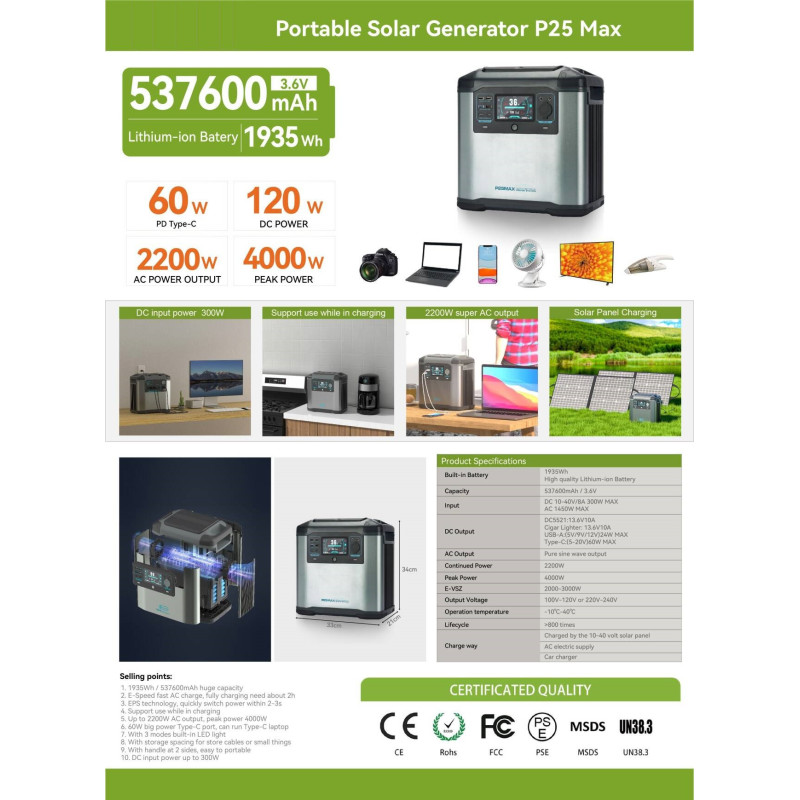 Multifunkční akumulátor elektřiny powerstation solární centrála výkonová baterie a záložní zdroj WDS SolarPowerBox 2200W ProPlus