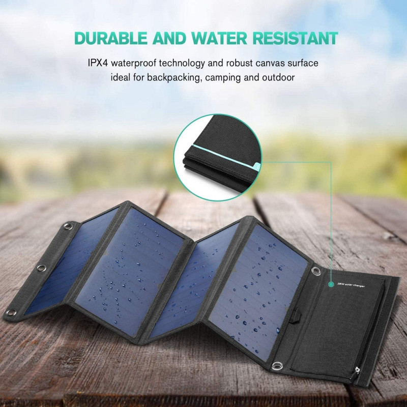 Skládací cestovní solární panel SolarDozer WDS-X28 28W / 4 panely 2 x USB 5V/2,4A QCH 3.0