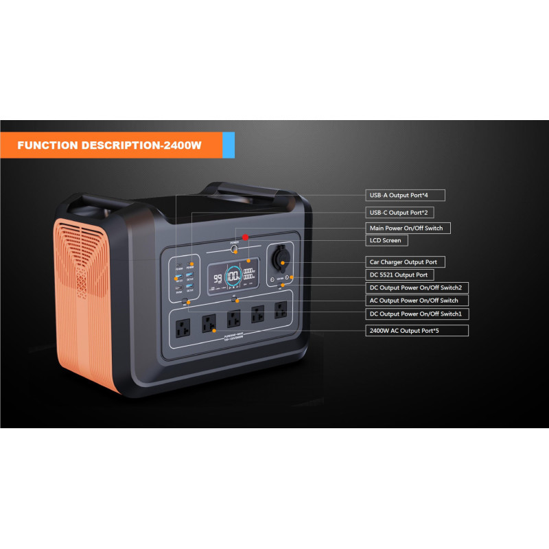 WDS SolarDozer 2400W Dual-Input Portable Power Station – 2,232 Wh