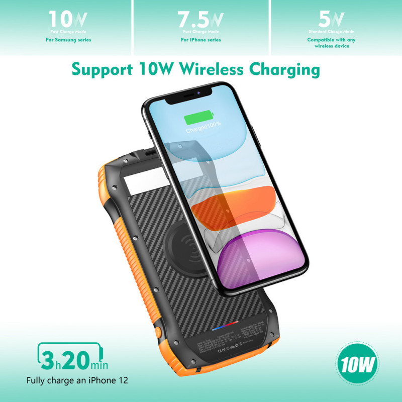 Wodasport® SolarDozer SuperChip 85% WDSWF33W Outdoor Adventure™ 20000 mA/h Solární Powerbanka Super Fast QCH 4 PD 20W bezdrátová