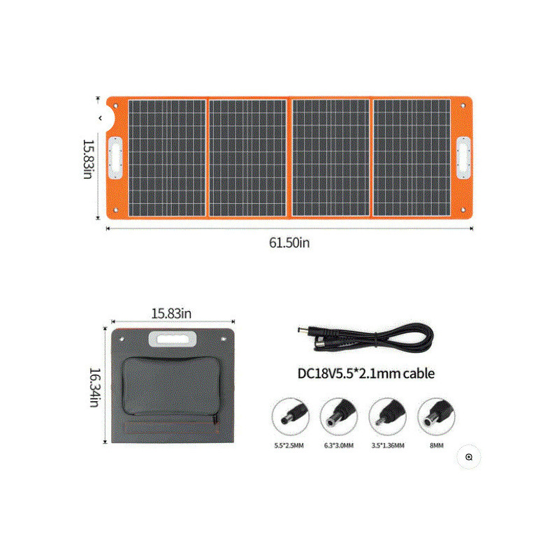 Přenosný solární panel skládací 100W multi výstupy USB QC 3.0, Type C 60W, DC 18V/5,6A max