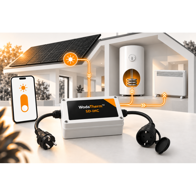 WodaTherm™ SD-IHC — ilustrace použití s FVE, bojlerem a topením
