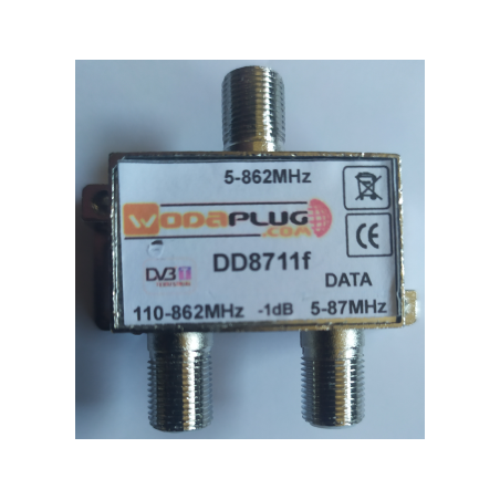 Wodaplug EOC 2-87MHz data passing thru Diplex filter DD8711f 3x F connectors, data / TV (DVB-T2)